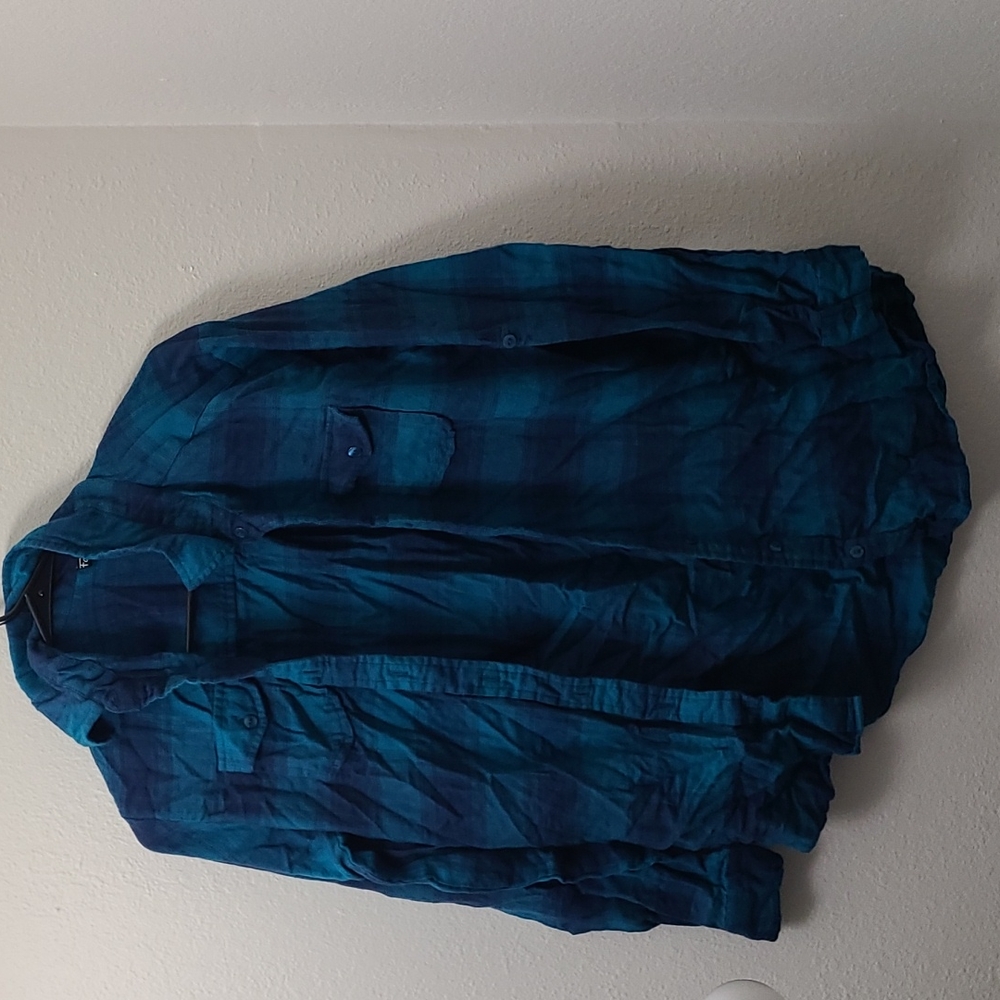 Teal Blue plaid long sleeve shirt